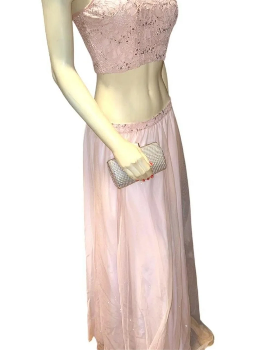 Speechless Two-Piece Prom Sequin & Lace Formal Set Size 5 Blush